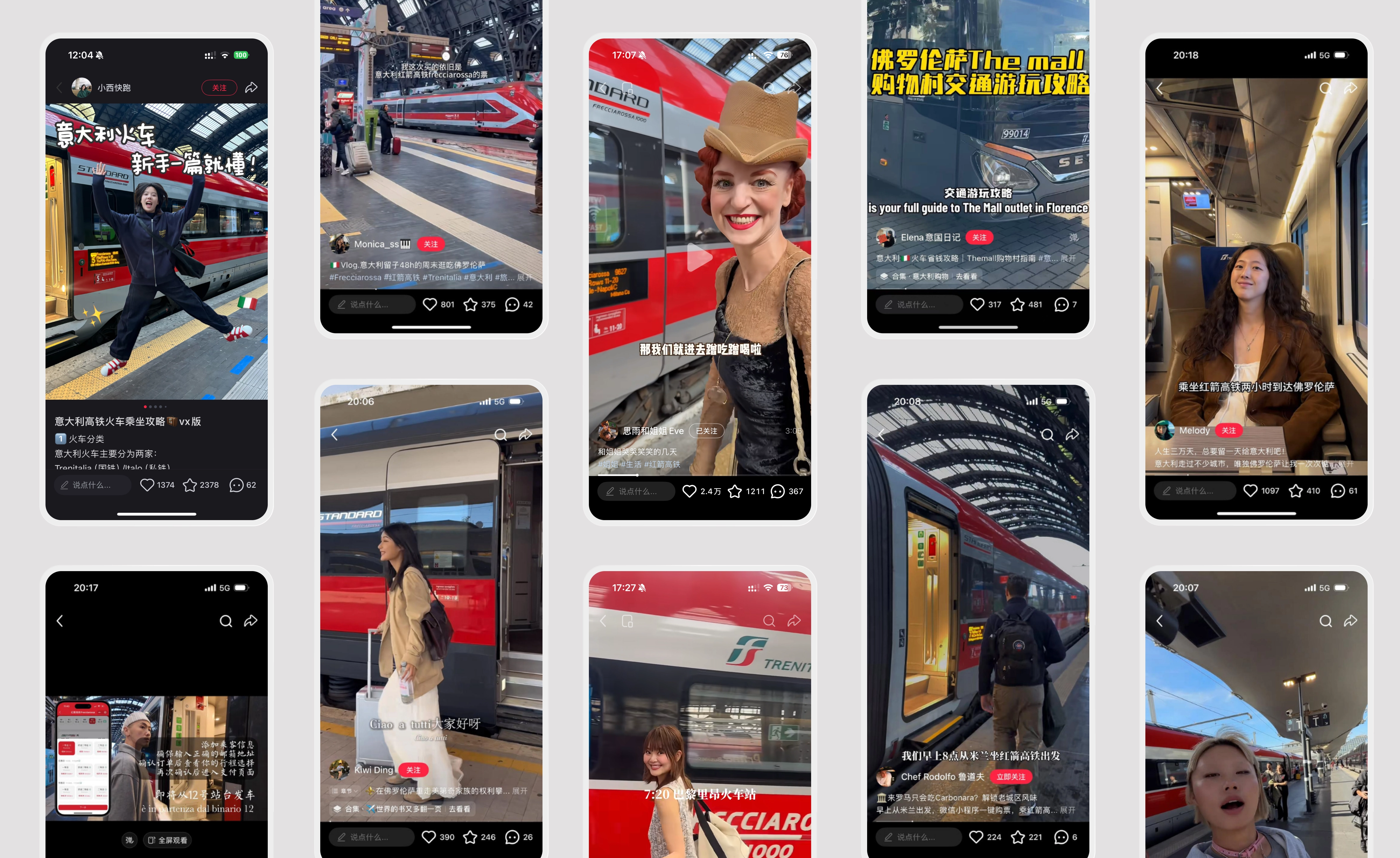 Frecciarossa RedNote campaign showcasing branded content, travel recommendations and audience comments