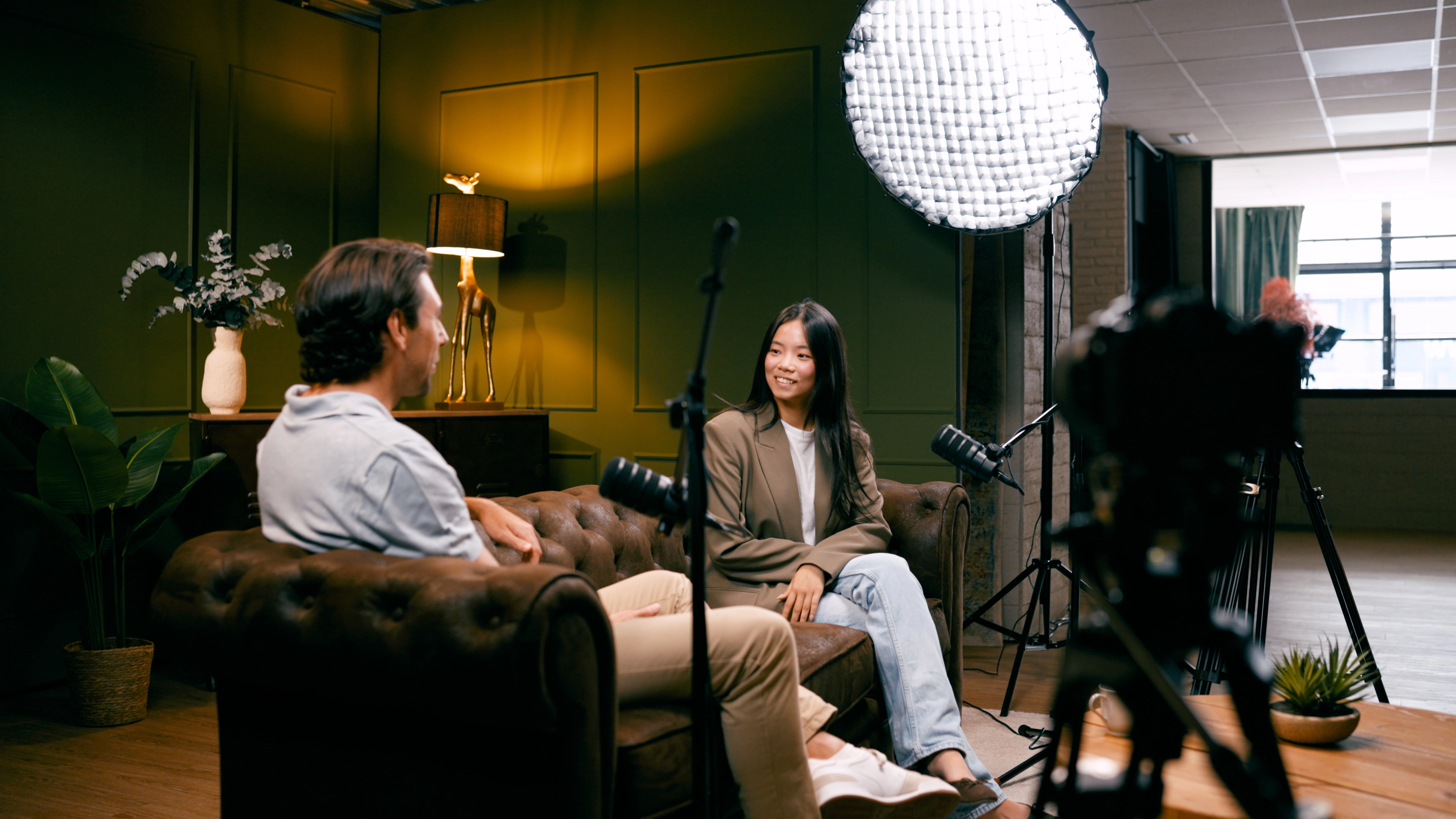 Content creators recording a video interview for a digital marketing campaign